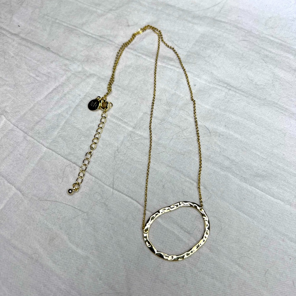 Pretty Textured Gold Circle necklace with adjustable clasp
